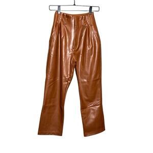Abercrombie & Fitch Rust Faux Leather Pleated Wide Leg Pants